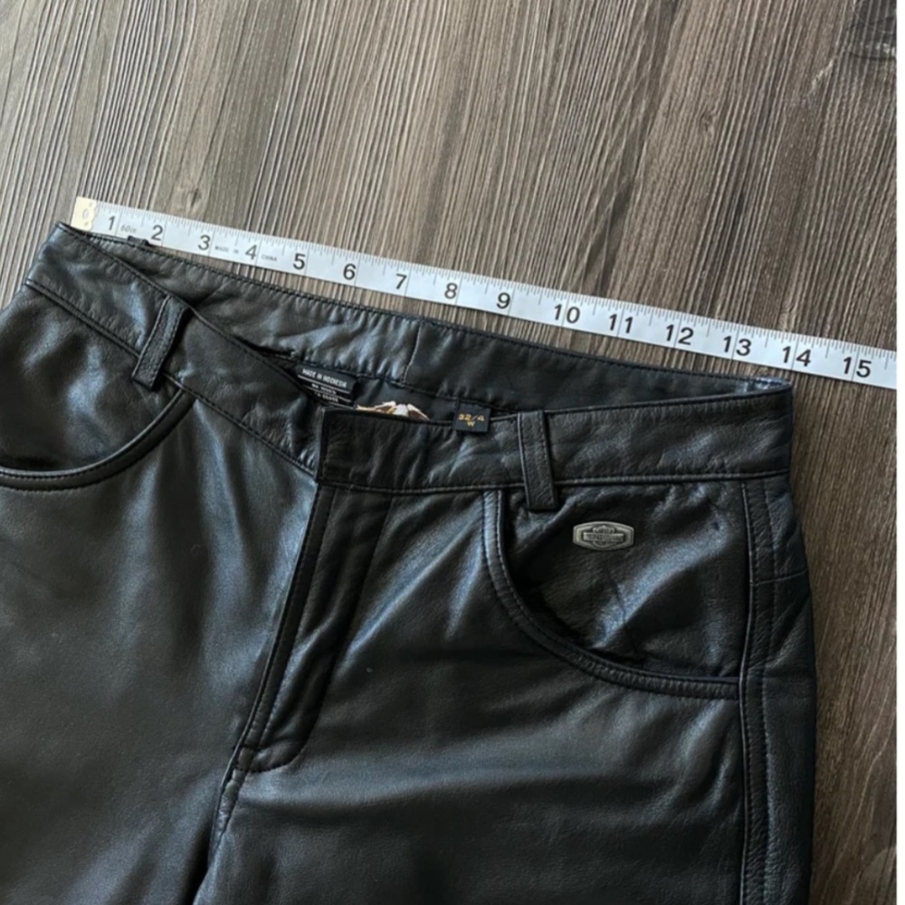 Rare vintage leather Harley Davidson flames pants black motorcycle orange - Picture 6 of 10